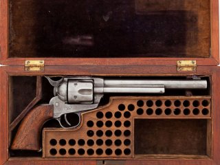 PHOTO: The 1873 Colt Frontier Six Shooter Revolver gun belonging to William Frederick Buffalo Bill Cody is seen in this file photo at an action in Texas on June 5, 2014.