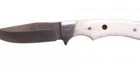 Puma USA opted for smooth white bone on the appropriately named Deadwood Canyon White Bone hunter. The 3.8-inch blade is 440A German stainless. Weight: 4.6 ounces. Overall length: 8 inches. It comes with a leather sheath.