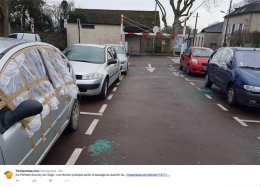 Smashed up cars in the Paris neighbourhood