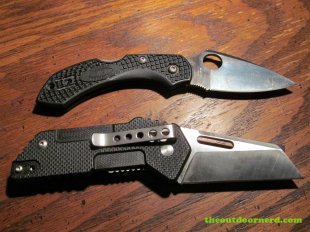 Spyderco Dragonfly 2 FRN Pocket Knife shown with a Sanrenmu knife