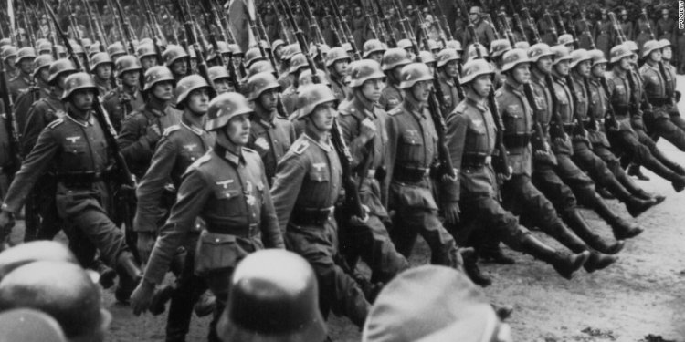 German troops march through